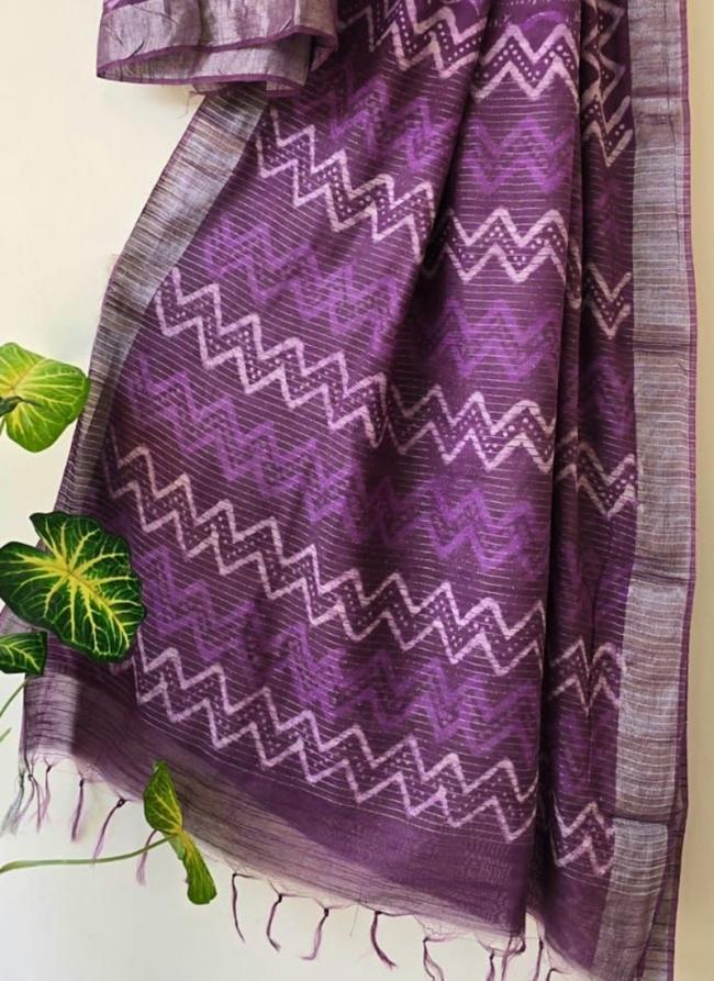 Cotton  Purple Daily Wear Printed Saree